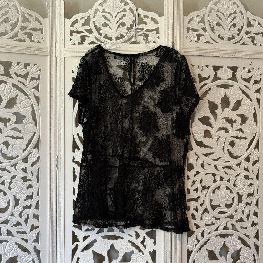 Black lace short cap sleeve lace peplum top Lane Bryant size 22/24 - Picture 4 of 9
